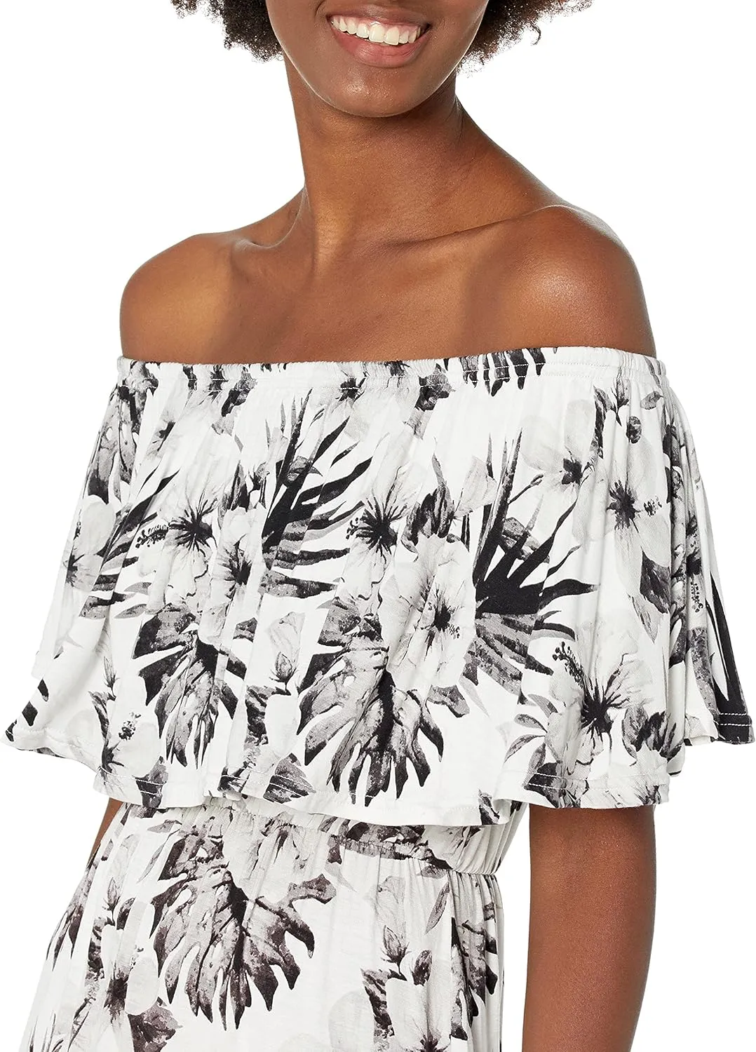 28 Palms Women's Tropical Print Off Shoulder Maxi Dress