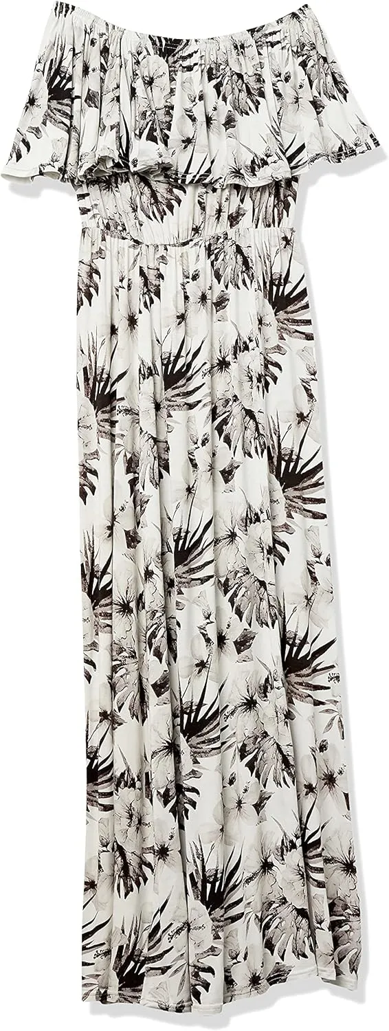 28 Palms Women's Tropical Print Off Shoulder Maxi Dress