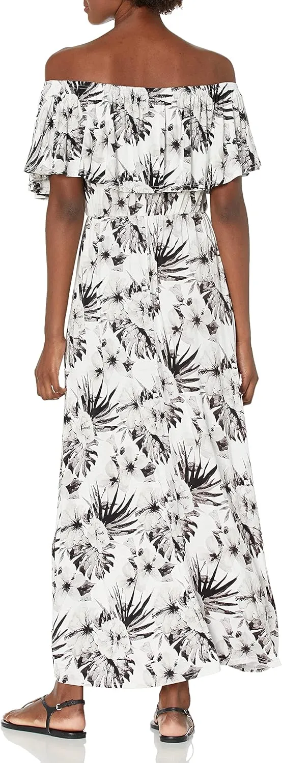 28 Palms Women's Tropical Print Off Shoulder Maxi Dress