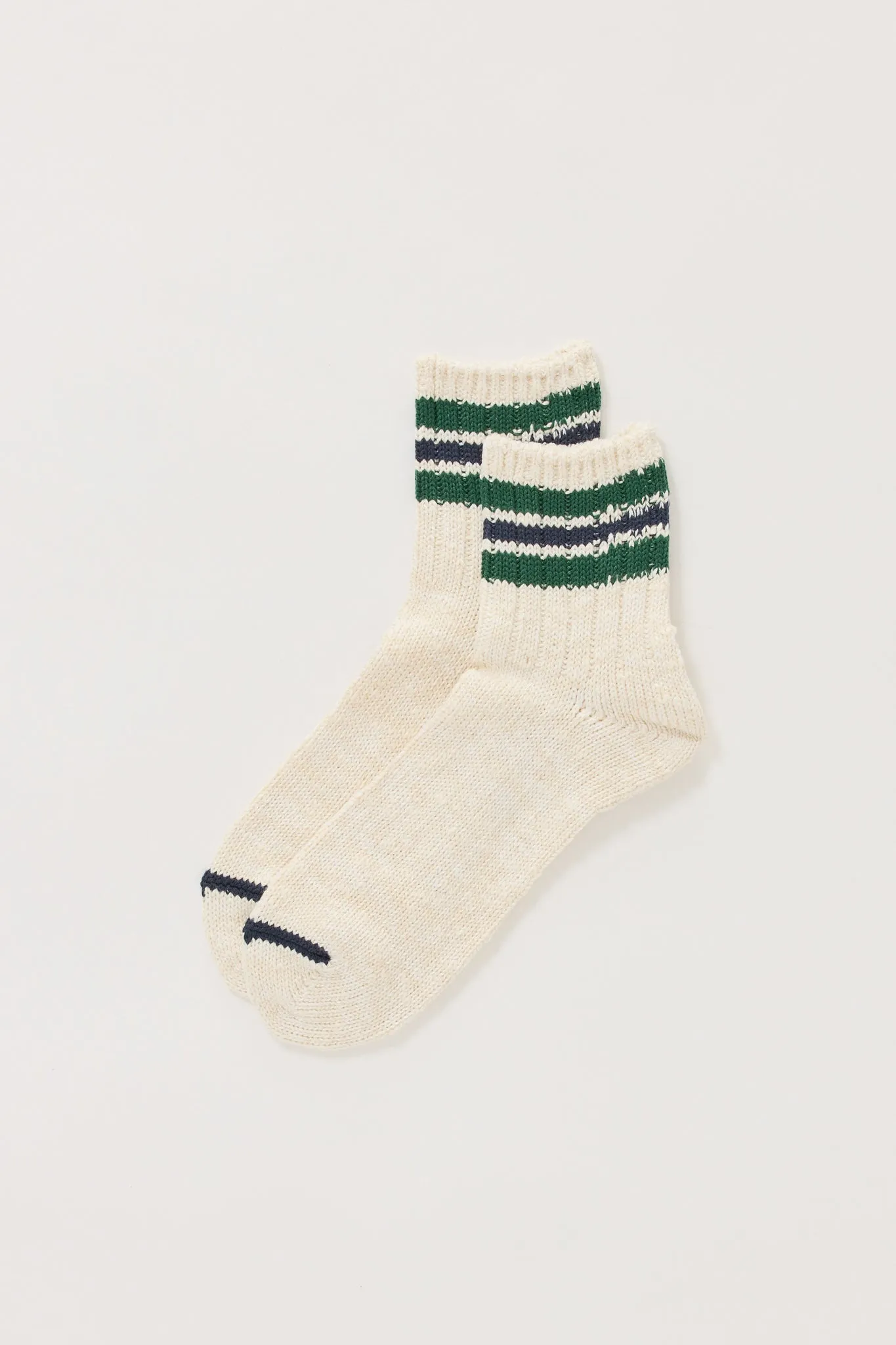 3 Line Slub Quarter Ivory/Dark Green/Navy