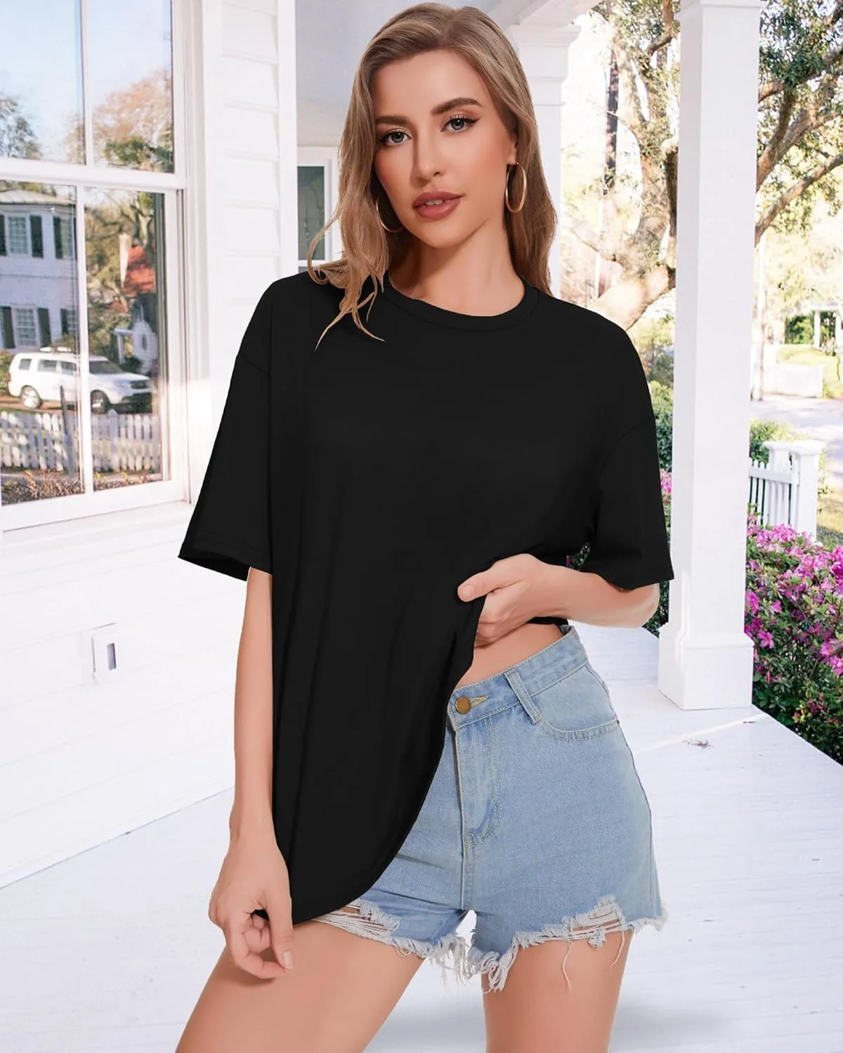 ADOREJOY Oversized Tshirts for Women Crewneck Summer Short Sleeve Loose Graphic Basic Tees