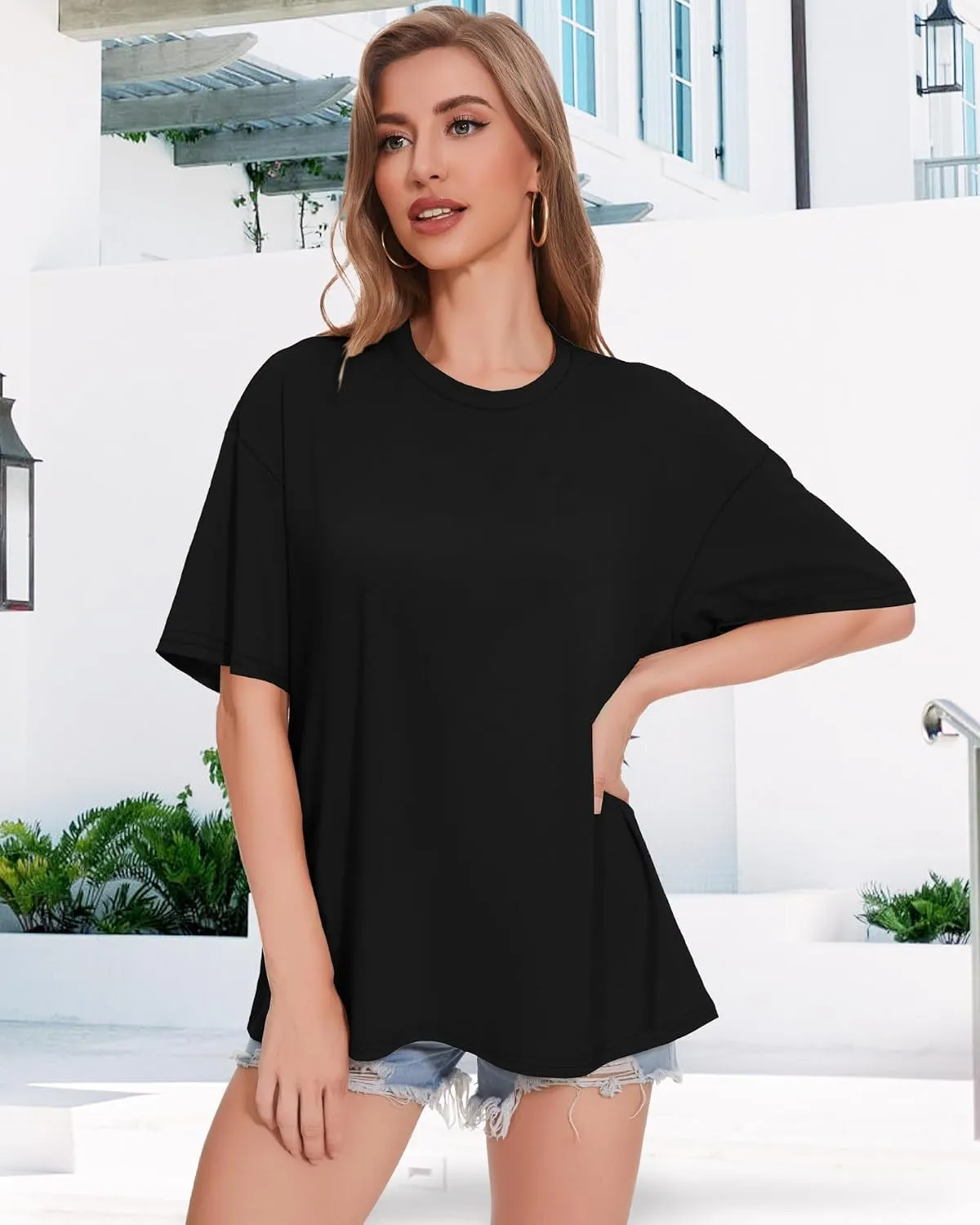 ADOREJOY Oversized Tshirts for Women Crewneck Summer Short Sleeve Loose Graphic Basic Tees