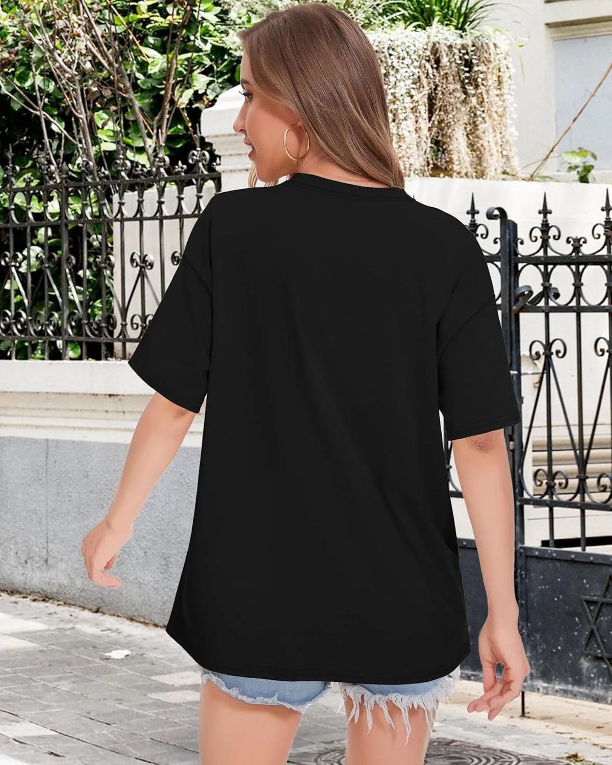 ADOREJOY Oversized Tshirts for Women Crewneck Summer Short Sleeve Loose Graphic Basic Tees