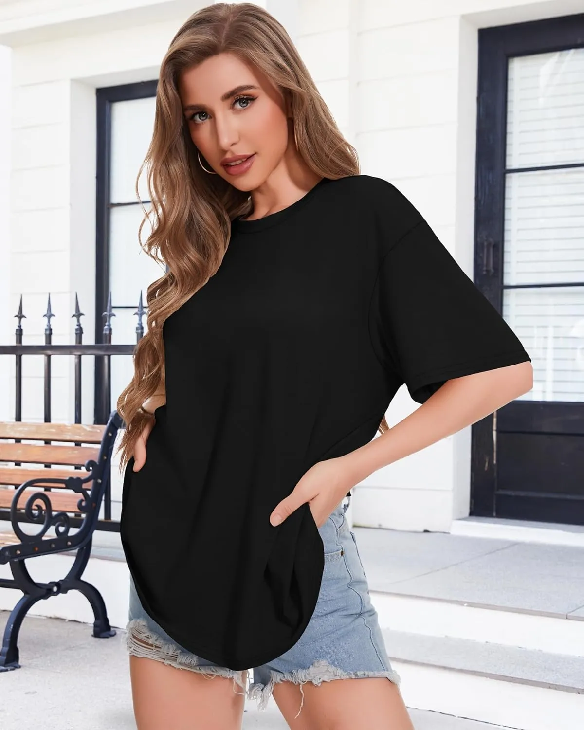 ADOREJOY Oversized Tshirts for Women Crewneck Summer Short Sleeve Loose Graphic Basic Tees