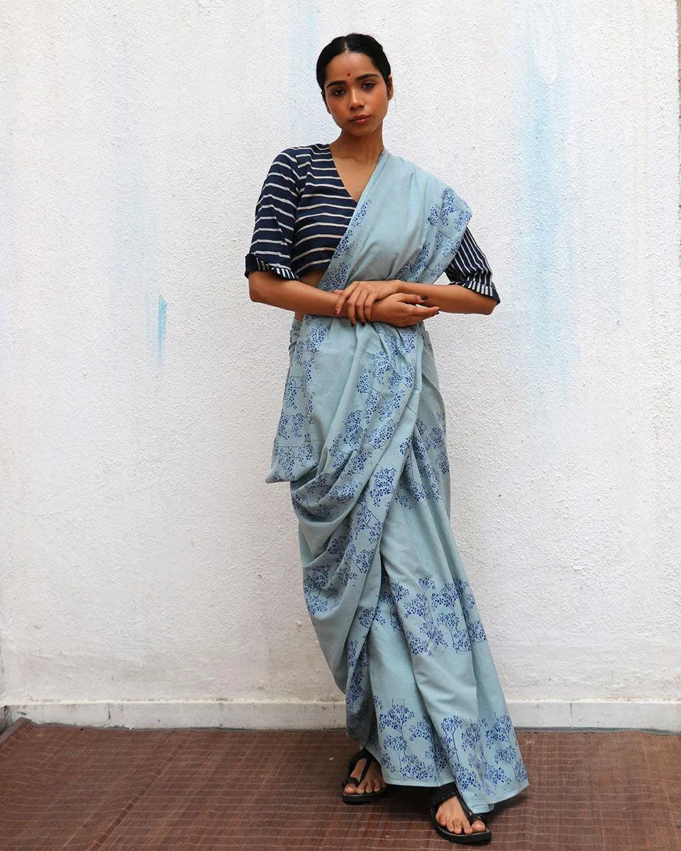Almond Blossoms Handblock Printed Cotton Sarees