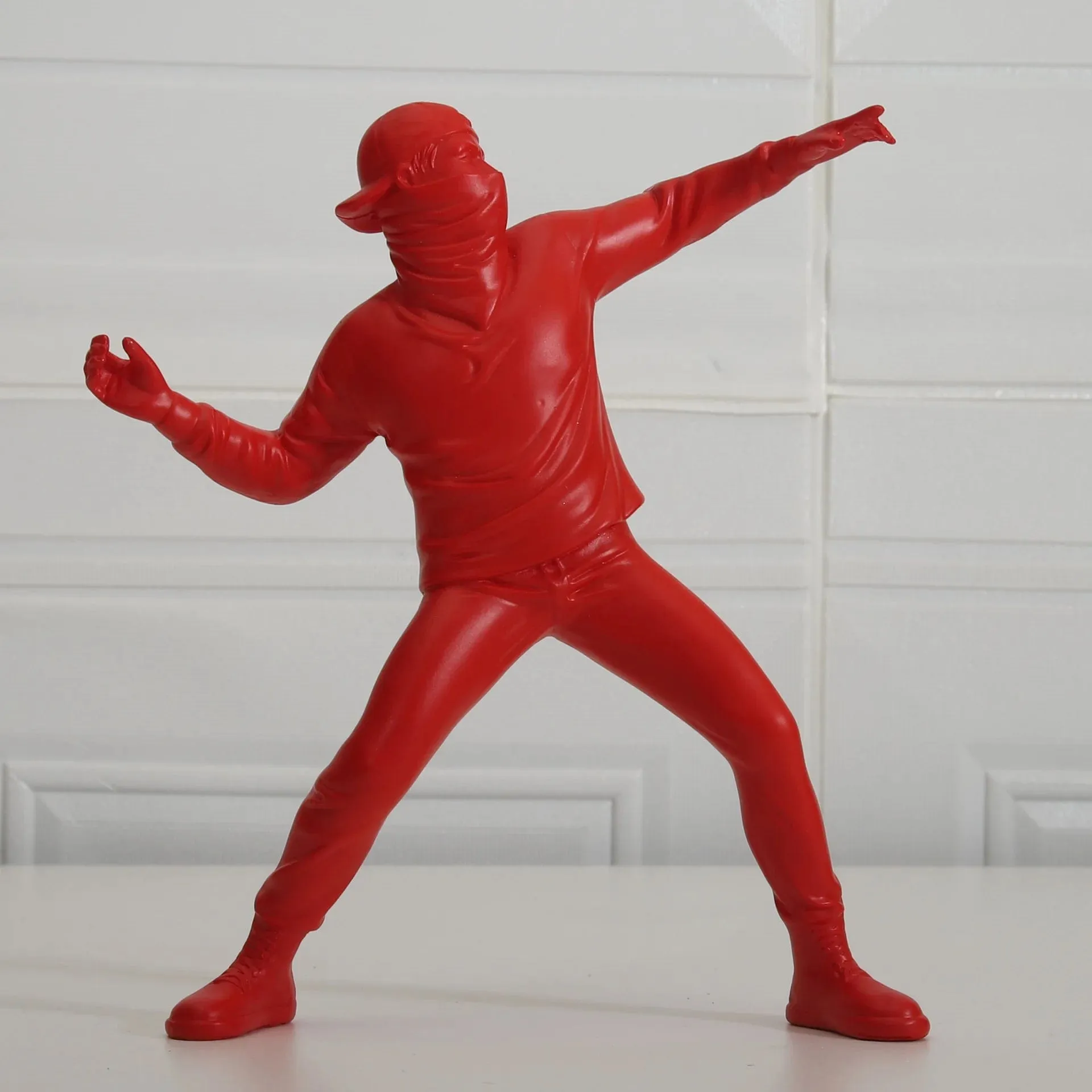 Banksy Inspired Flower Thrower: Street Art-Styled Sculpture for Office and Home Decoration