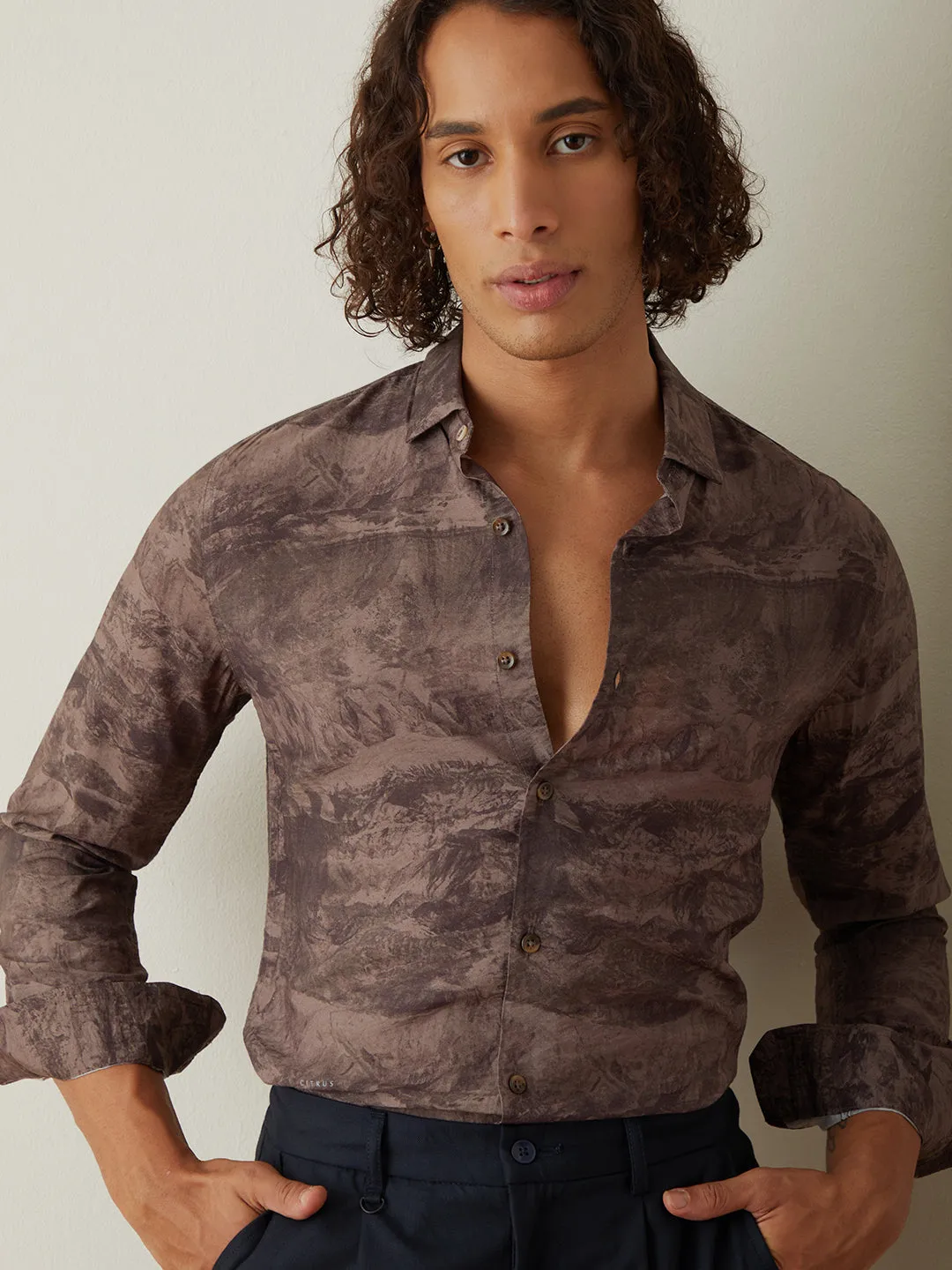 Brown Printed Casual Shirt