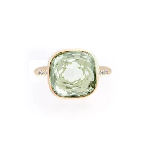 Como Collection 12mm Cushion Prasiolite and Diamond Ring