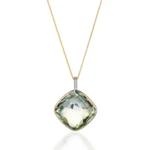 Como Collection 18mm Cushion Prasiolite with Diamond Pendant