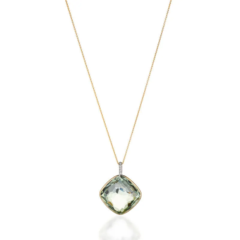 Como Collection 18mm Cushion Prasiolite with Diamond Pendant