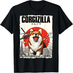 CorgiZilla Parody Japanese Art Corgi Dog Mom Dad Unisex Adult T-Shirt