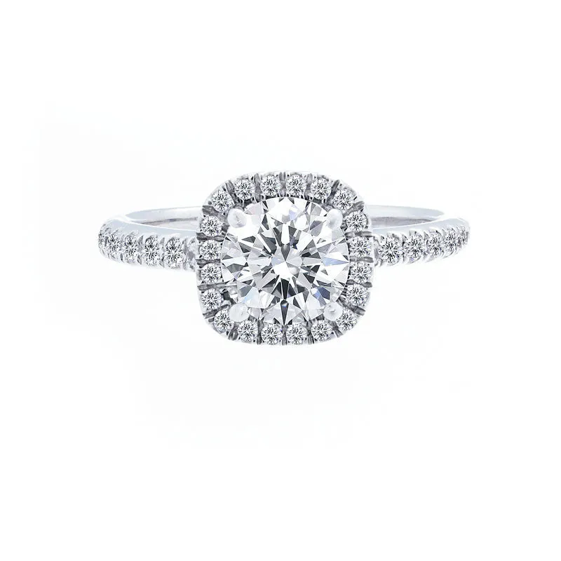 Cushion Diamond Halo Engagement Ring with Diamond Band for 1.00ctw Center