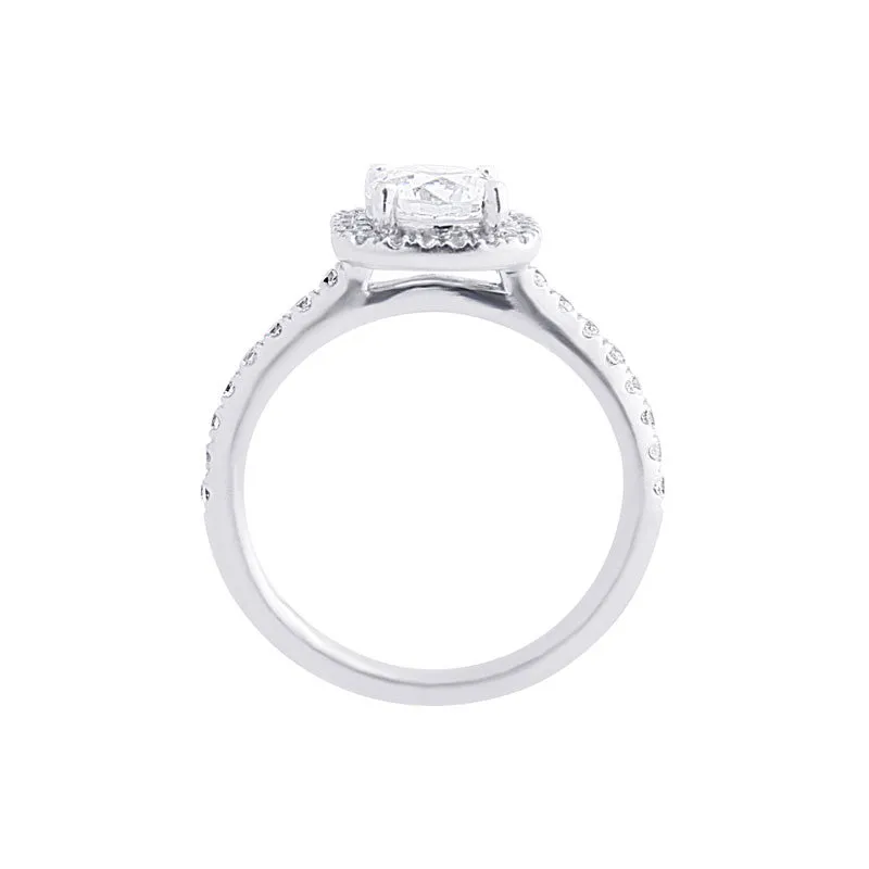 Cushion Diamond Halo Engagement Ring with Diamond Band for 1.00ctw Center