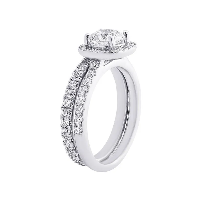 Cushion Diamond Halo Engagement Ring with Diamond Band for 1.00ctw Center