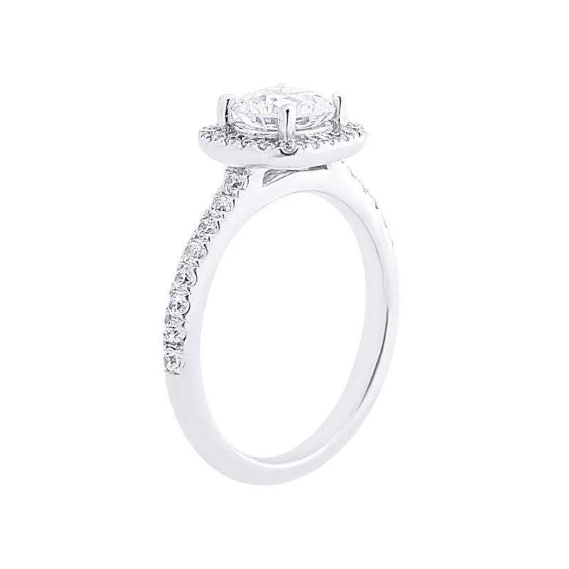 Cushion Diamond Halo Engagement Ring with Diamond Band for 1.00ctw Center