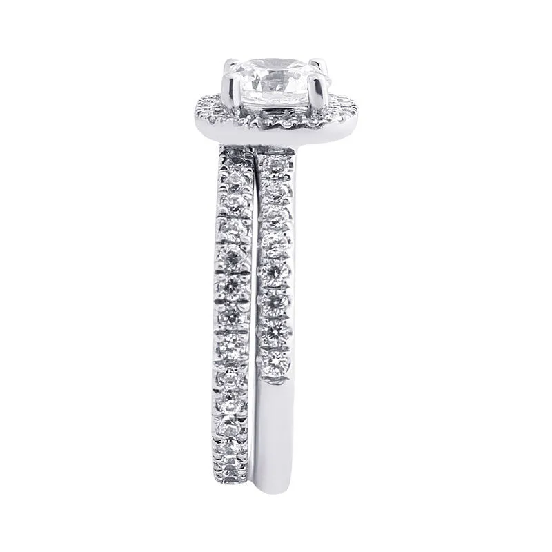 Cushion Diamond Halo Engagement Ring with Diamond Band for 1.00ctw Center