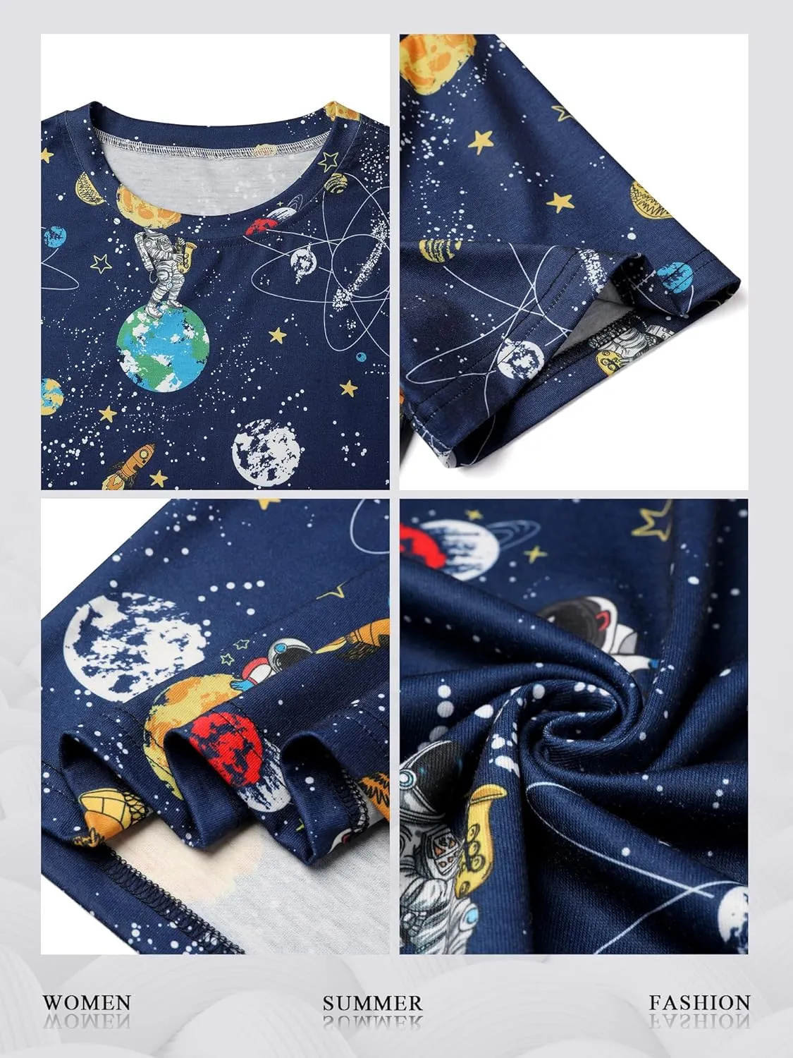Ezcosplay Women Short Sleeve Space Shuttle Astronaut Universe Galaxy T-Shirt Graphic Shirt Casual Tee Tops