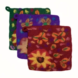 Felted Wool Potholder - Bold Flowers