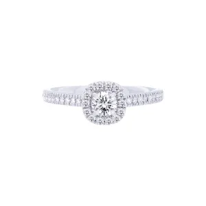 Forevermark Center of My Universe Cushion Halo Engagement Ring with Petite Diamond Band for 0.25ctw Center