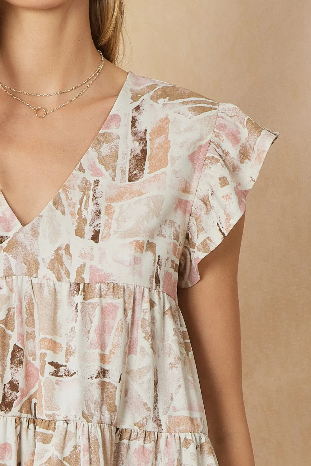 Geometric Tiered Top, Blush