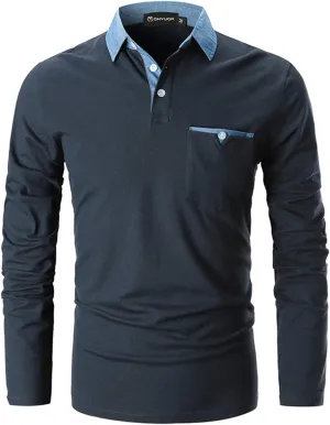 GHYUGR Men's Long Sleeve Polos Contrasting Colors Design Golf T-Shirt Casual Polo Shirts