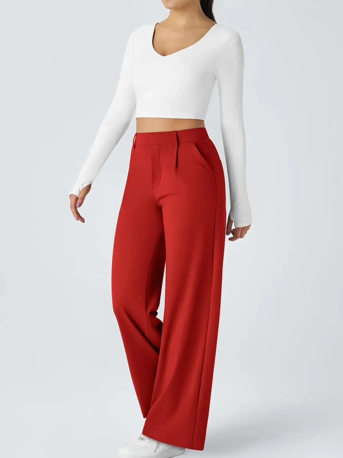 High Waisted Work Pants for Women Business Casual Outfits Office Dress Pants Trousers with Pockets