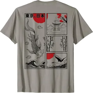 Japanese Koi Fish The Great Wave off Kanagawa Kanji (BACK) T-Shirt
