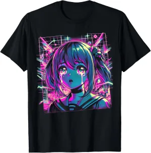 Japanese Vaporwave Aesthetic Sad Anime Girl Waifu Indie T-Shirt