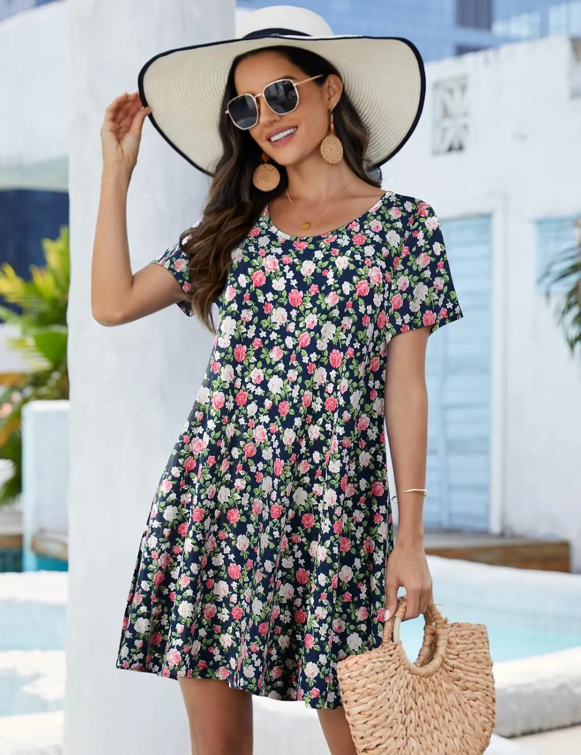 JollieLovin Plus Size Summer T-Shirt Casual Dresses for Curvy Women Flowy Swing