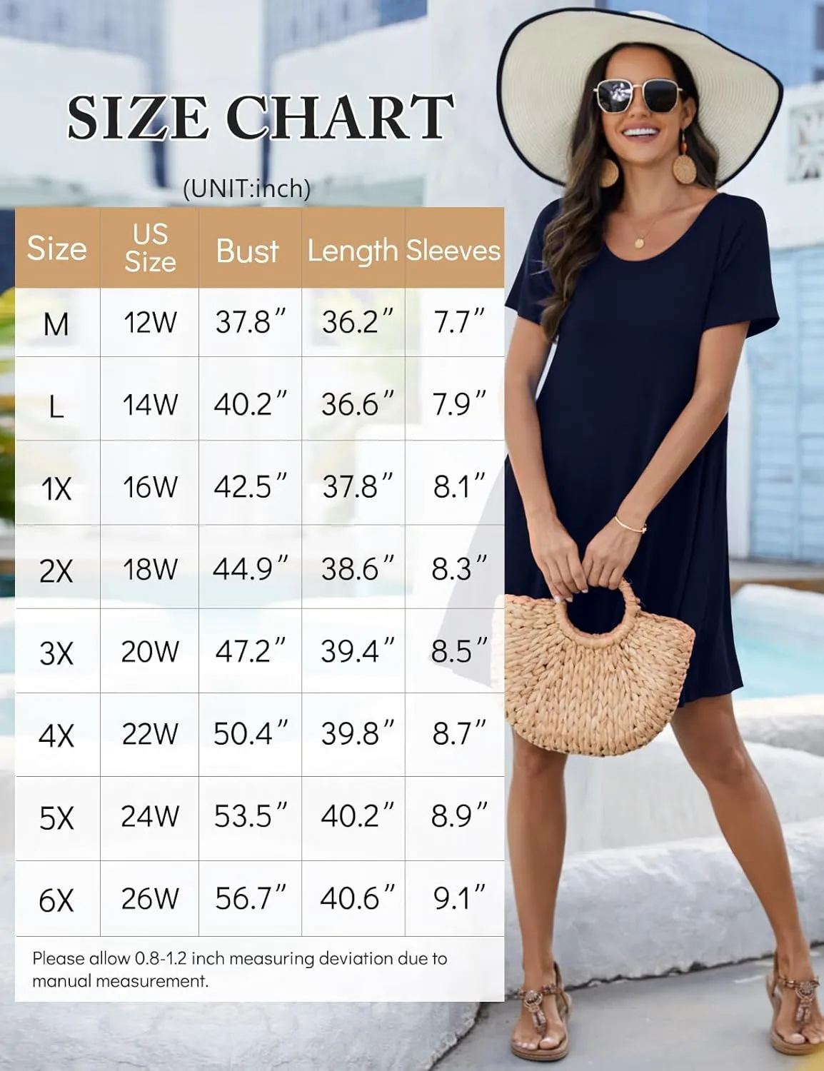 JollieLovin Plus Size Summer T-Shirt Casual Dresses for Curvy Women Flowy Swing