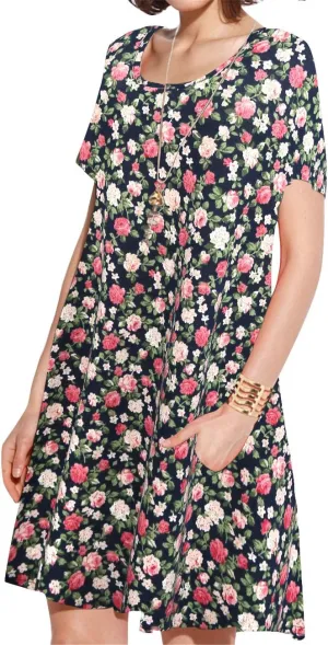 JollieLovin Plus Size Summer T-Shirt Casual Dresses for Curvy Women Flowy Swing