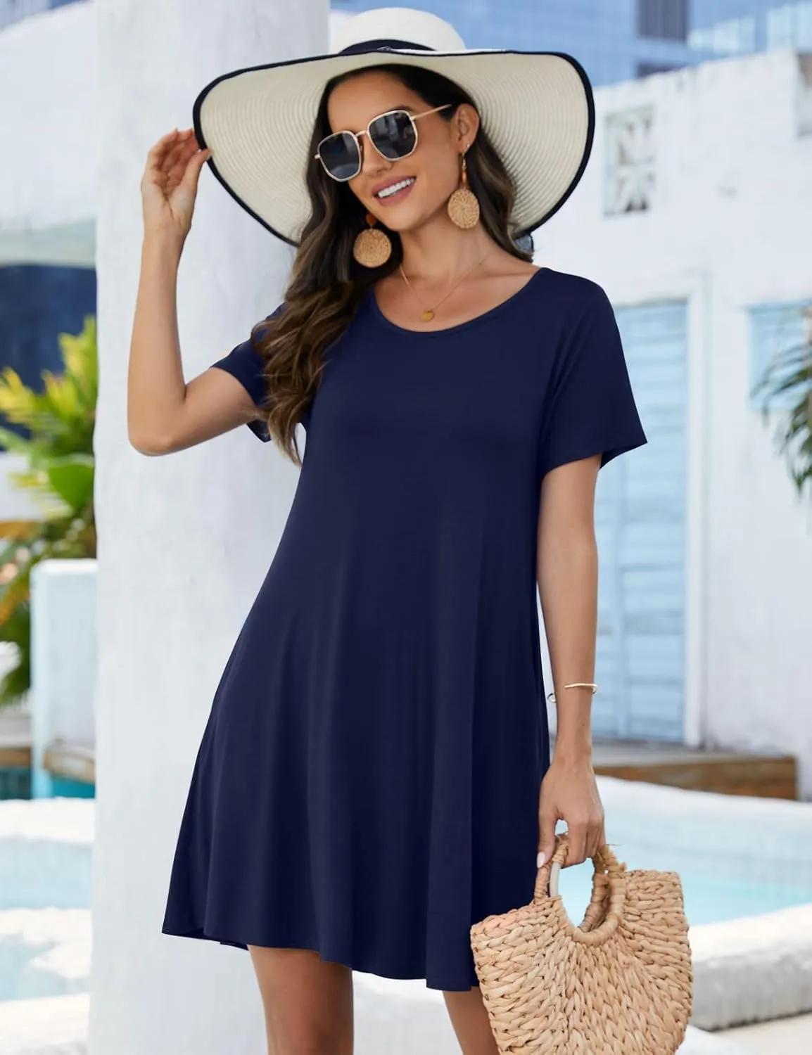 JollieLovin Plus Size Summer T-Shirt Casual Dresses for Curvy Women Flowy Swing
