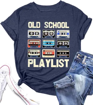 LAZYCHILD 80s Shirt for Women 90s Shirts: Old School Playlist T-Shirt Cassette Tape Graphic 80s Music Concert Tee Tops