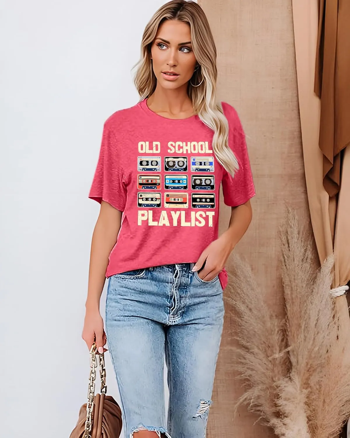 LAZYCHILD 80s Shirt for Women 90s Shirts: Old School Playlist T-Shirt Cassette Tape Graphic 80s Music Concert Tee Tops