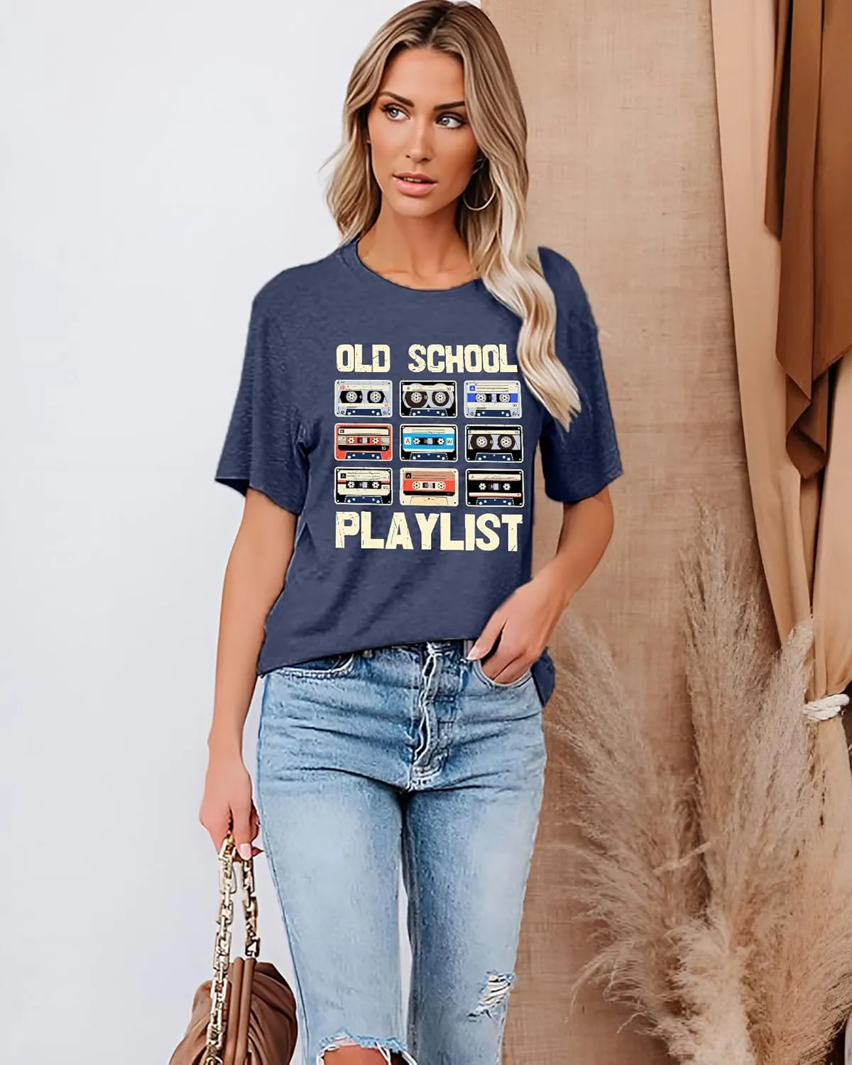 LAZYCHILD 80s Shirt for Women 90s Shirts: Old School Playlist T-Shirt Cassette Tape Graphic 80s Music Concert Tee Tops
