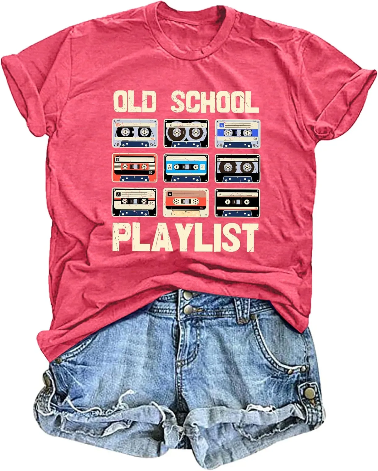 LAZYCHILD 80s Shirt for Women 90s Shirts: Old School Playlist T-Shirt Cassette Tape Graphic 80s Music Concert Tee Tops