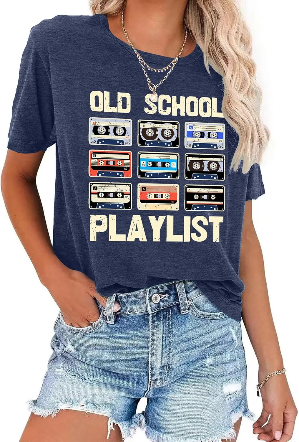 LAZYCHILD 80s Shirt for Women 90s Shirts: Old School Playlist T-Shirt Cassette Tape Graphic 80s Music Concert Tee Tops