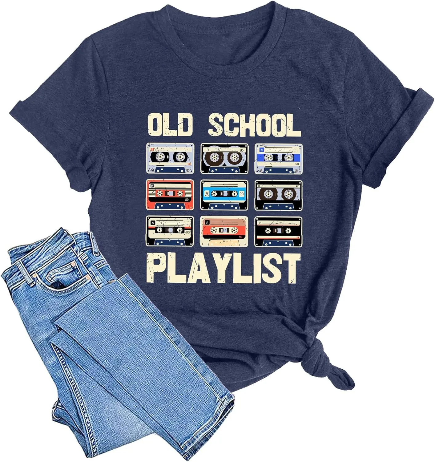 LAZYCHILD 80s Shirt for Women 90s Shirts: Old School Playlist T-Shirt Cassette Tape Graphic 80s Music Concert Tee Tops
