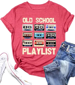 LAZYCHILD 80s Shirt for Women 90s Shirts: Old School Playlist T-Shirt Cassette Tape Graphic 80s Music Concert Tee Tops
