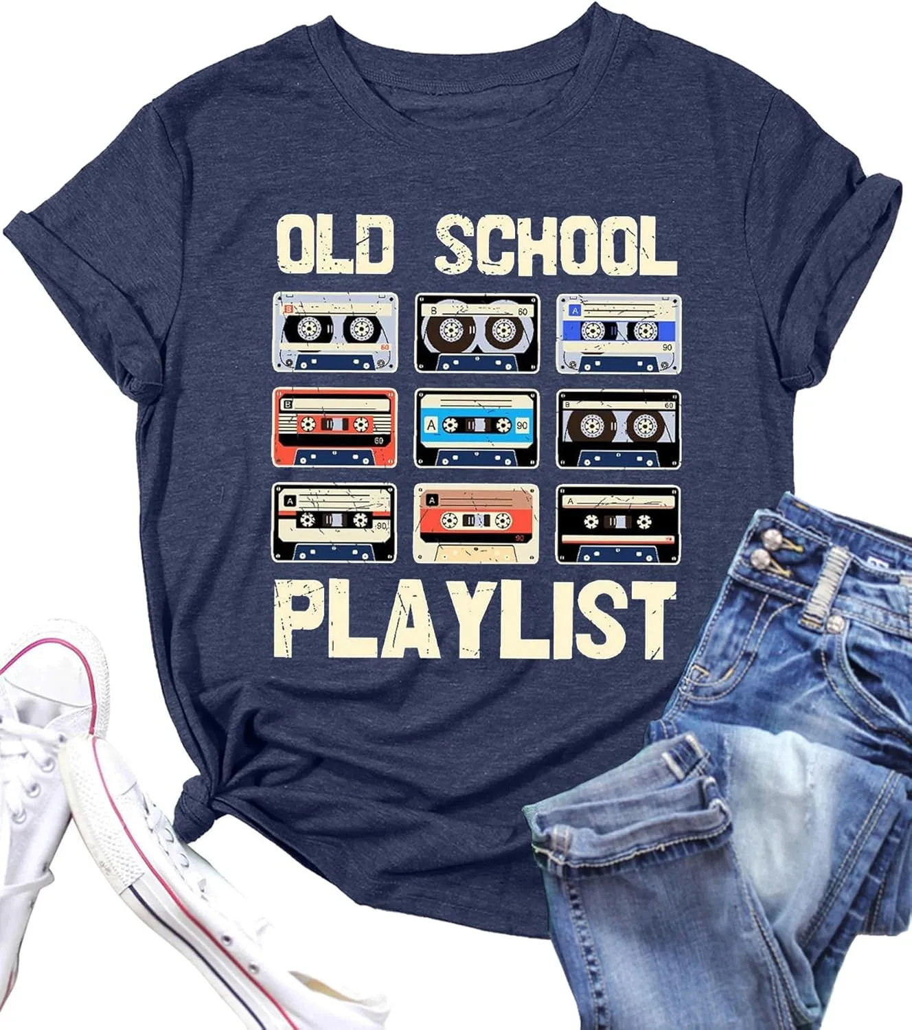 LAZYCHILD 80s Shirt for Women 90s Shirts: Old School Playlist T-Shirt Cassette Tape Graphic 80s Music Concert Tee Tops