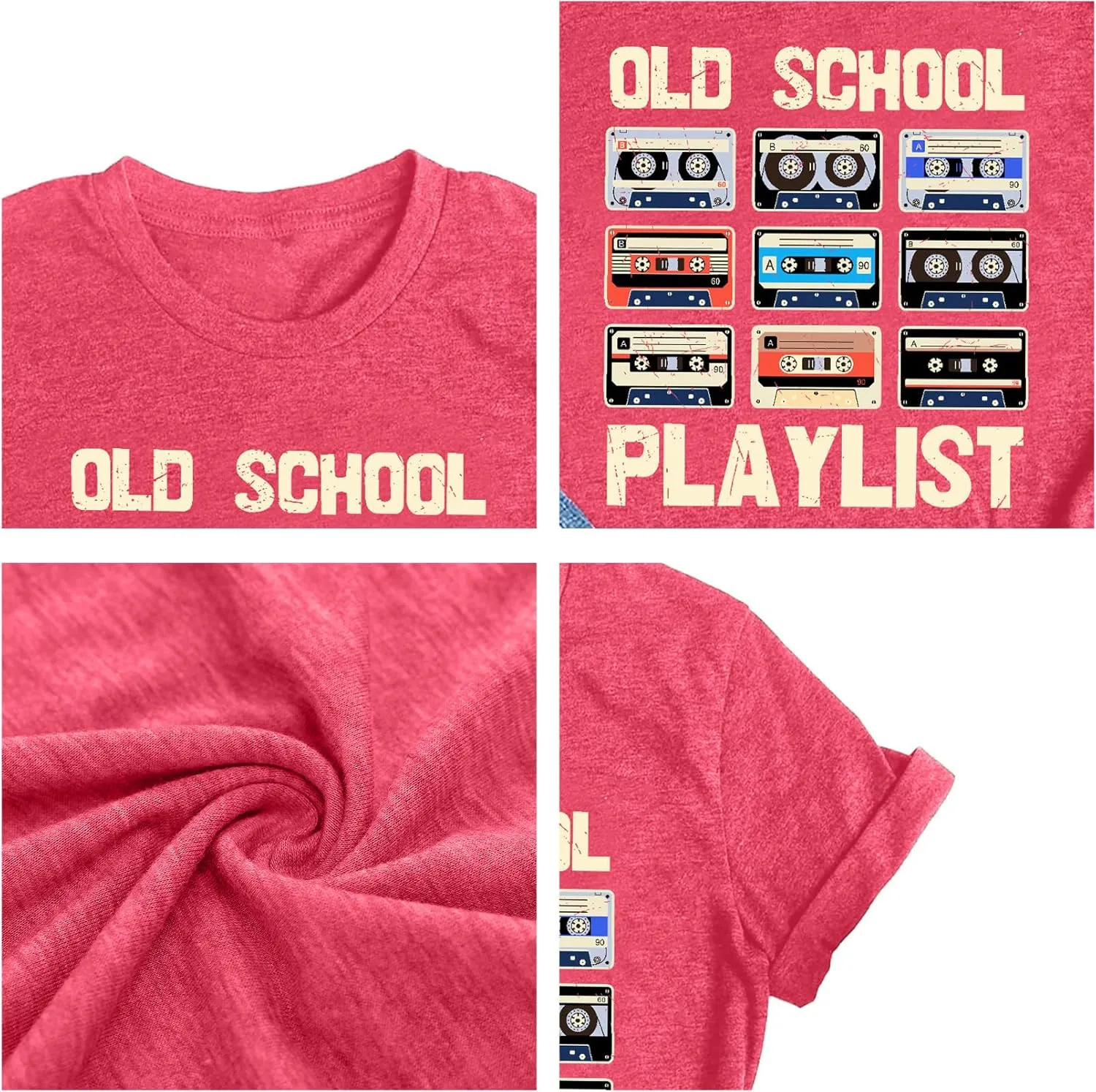 LAZYCHILD 80s Shirt for Women 90s Shirts: Old School Playlist T-Shirt Cassette Tape Graphic 80s Music Concert Tee Tops