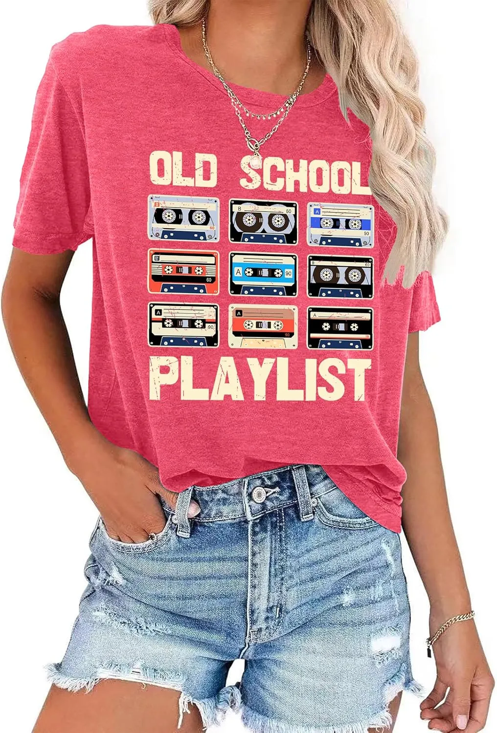 LAZYCHILD 80s Shirt for Women 90s Shirts: Old School Playlist T-Shirt Cassette Tape Graphic 80s Music Concert Tee Tops