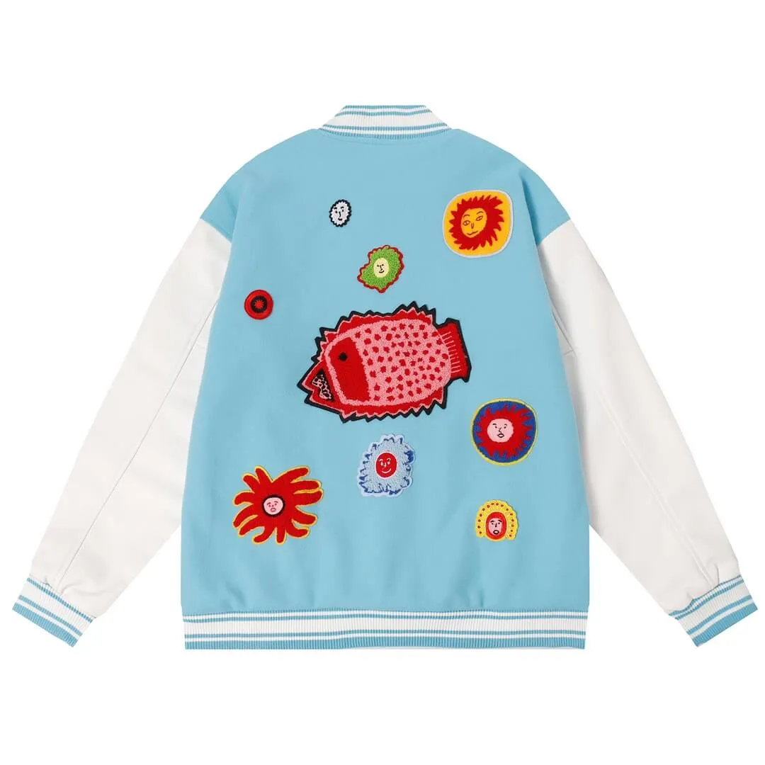 Louis Vuitton x Yayoi Kusama Embroidered Faces Blue Varsity Jacket