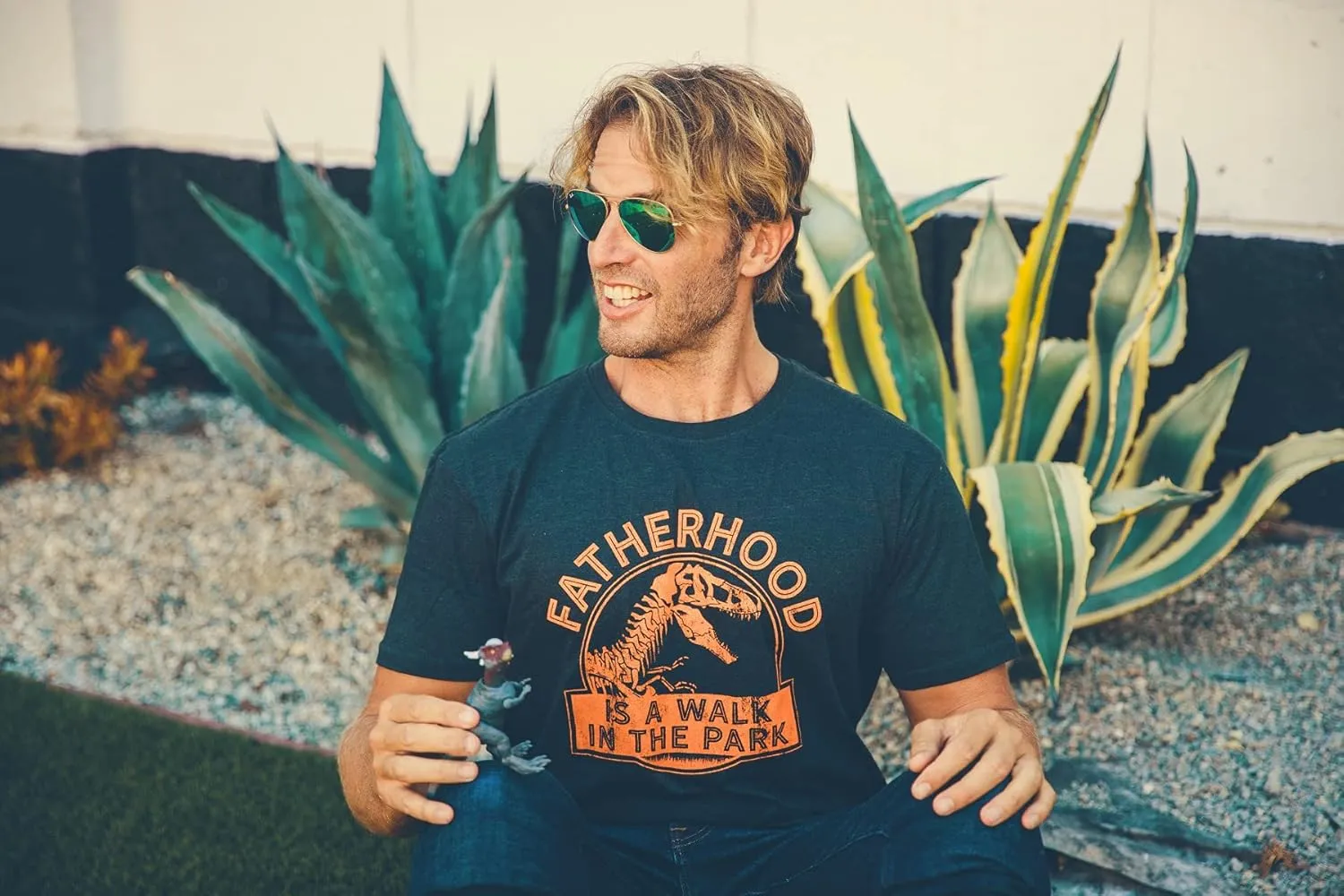 Mens Fatherhood is A Walk in The Park T Shirt Funny Fathers Day Dinosaur Movie Graphic Tee
