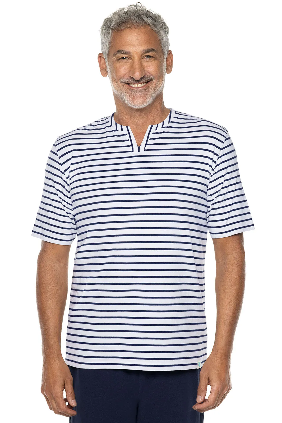 Men's Normandy Isles Notch Neck Tee  |  White/Navy Stripe