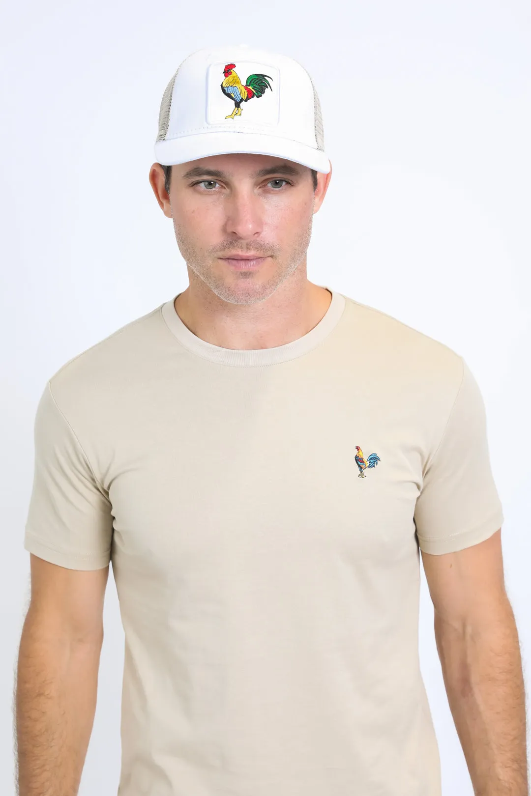 Mens Rooster Logo Baseball Cap - White
