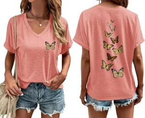 ORANDESIGNE Womens Sunflower Print T Shirts V Neck Graphic Short Sleeve Vintage Tees Summer Casaul Loose Fit Tops
