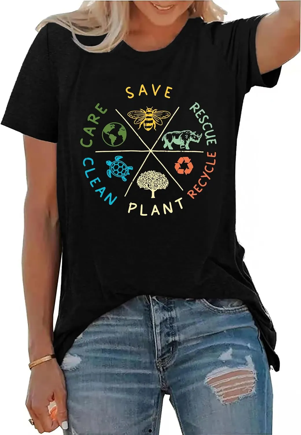 PECHAR Earth Day Shirts for Women : Protect The Environment T-Shirts Bees Graphic Short Sleeve Blouse Tops