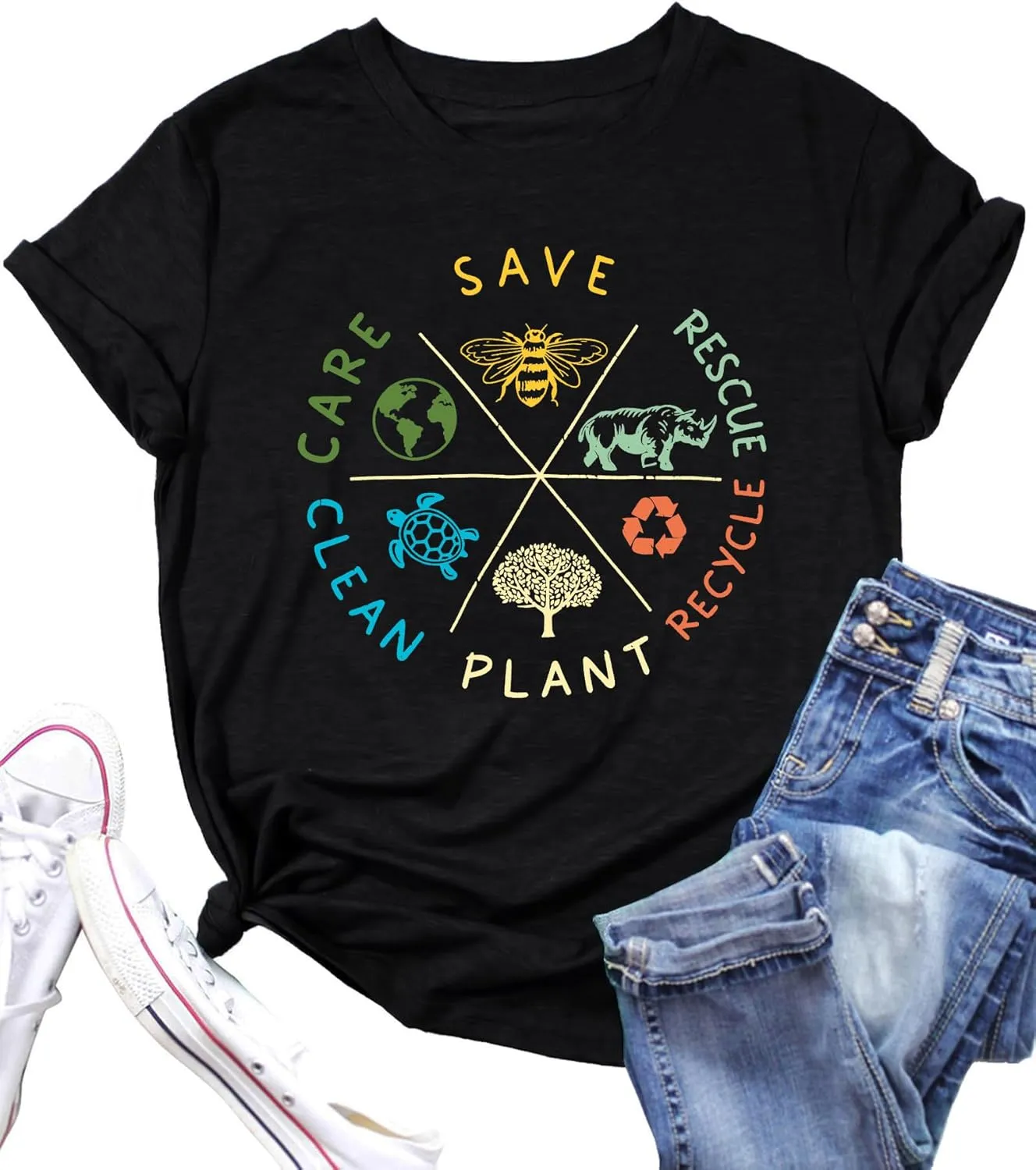 PECHAR Earth Day Shirts for Women : Protect The Environment T-Shirts Bees Graphic Short Sleeve Blouse Tops