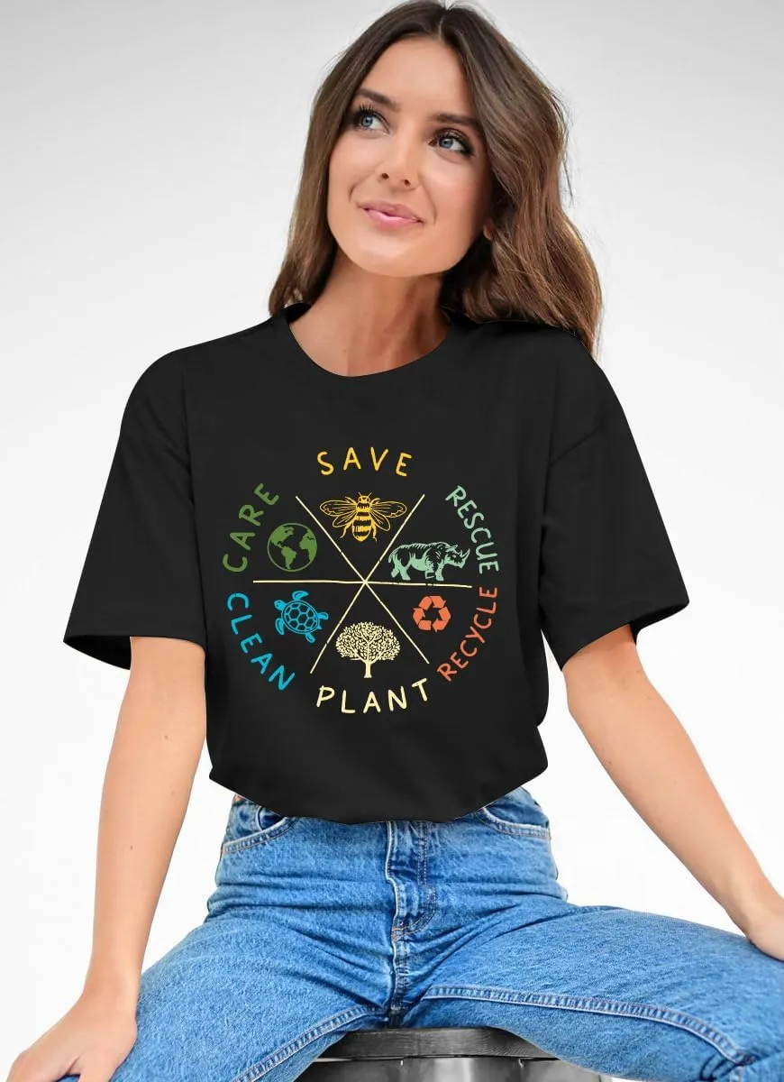 PECHAR Earth Day Shirts for Women : Protect The Environment T-Shirts Bees Graphic Short Sleeve Blouse Tops